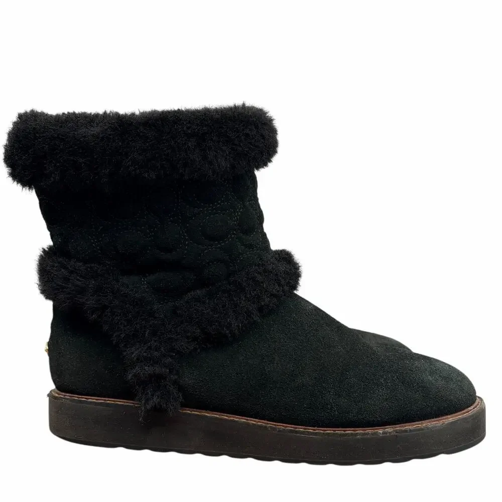 Coach Izzie Sig Boots Womens SZ 11 Black Suede Cozy Winter Everyday Quiet Luxury